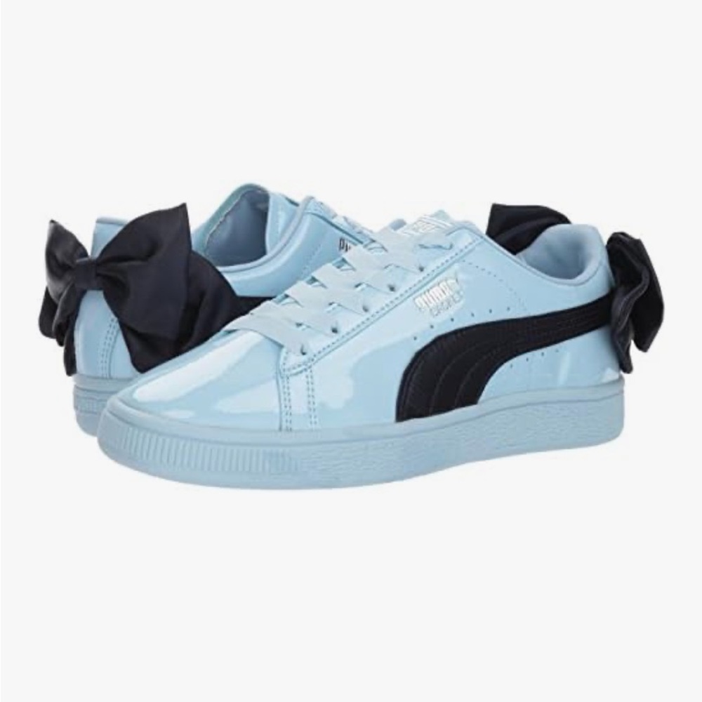 PUMA Blue Patent Leather Unisex-Child Basket Bow Slip on Sneaker Size 3